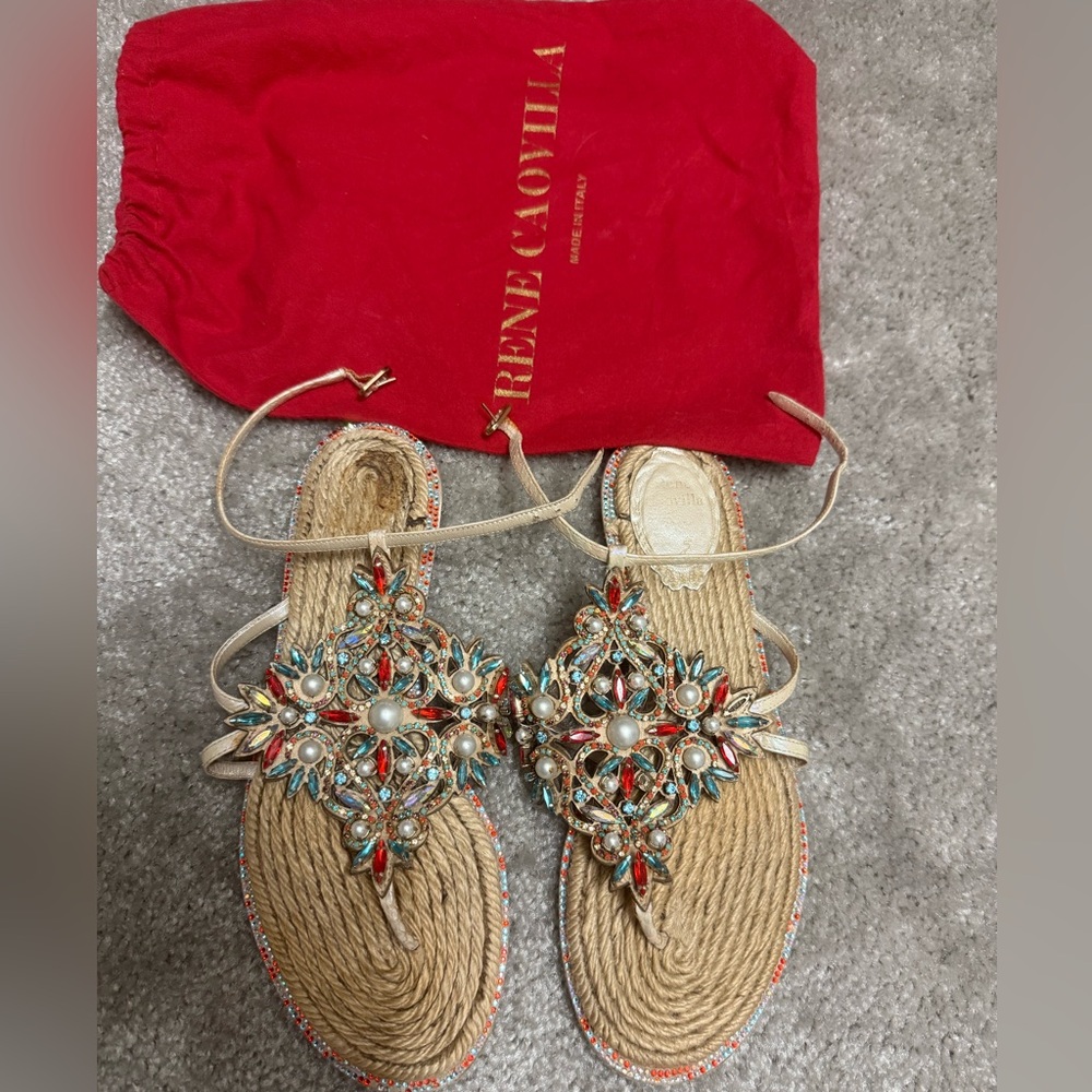 Rene Caovilla red pearl Embellished Sandle